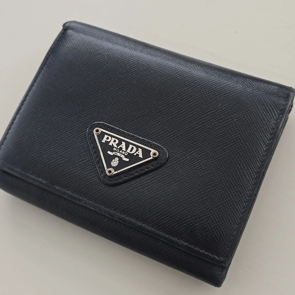 Prada Black Saffiano Leather Trifold Compact Wallet Men